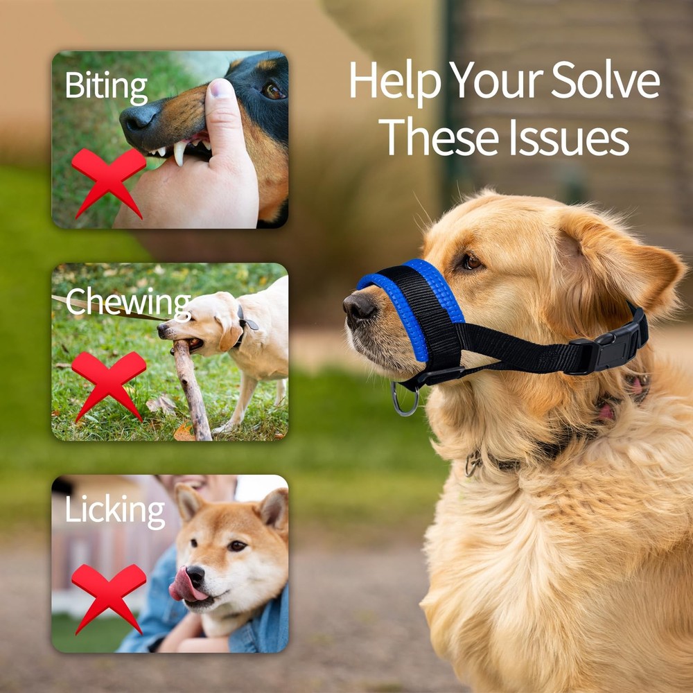 Nylon Dog Muzzle Prevent Biting Barking Chewing Adjustable Loop Black L