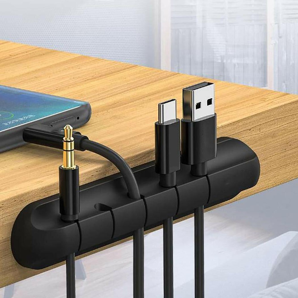 Durable Silicone Self-Sticking Desktop Cable 5-Cord Organizer
