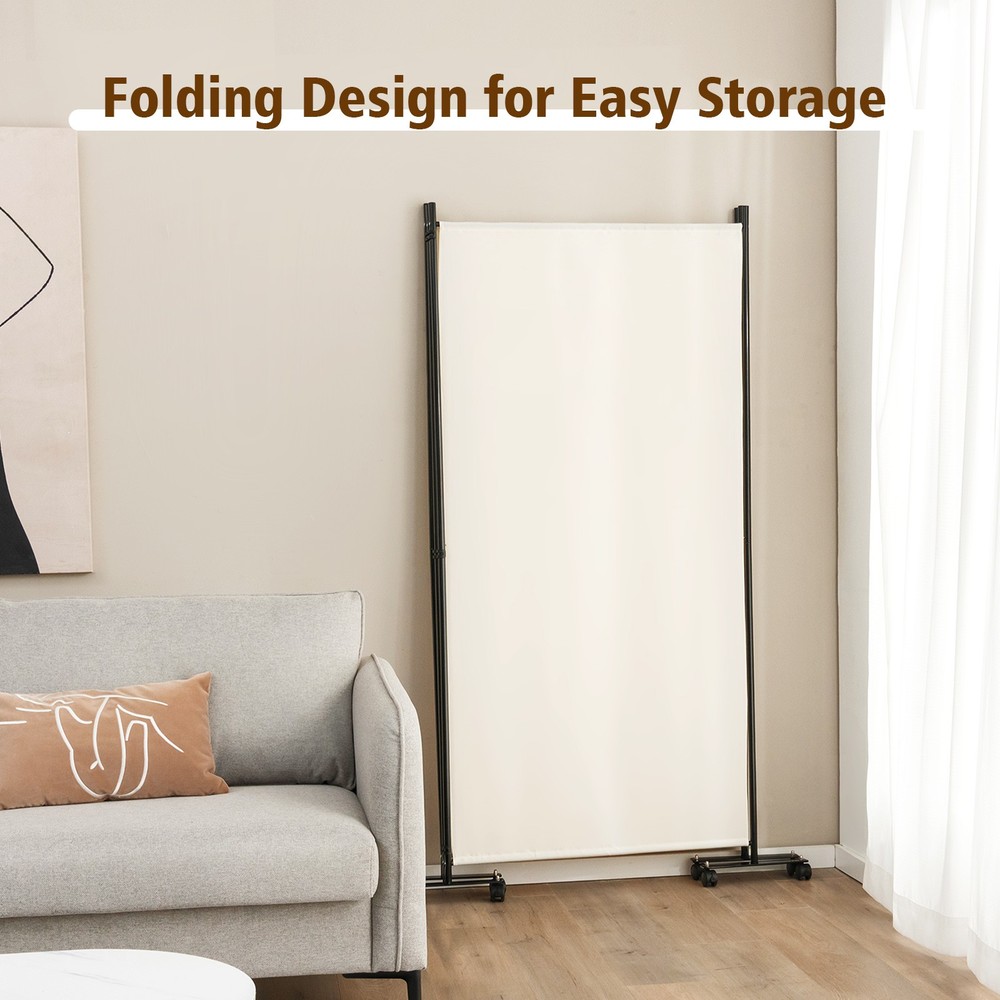 3-Panel Folding Room Divider 6' Rolling Privacy Screen w/Lockable Wheels White