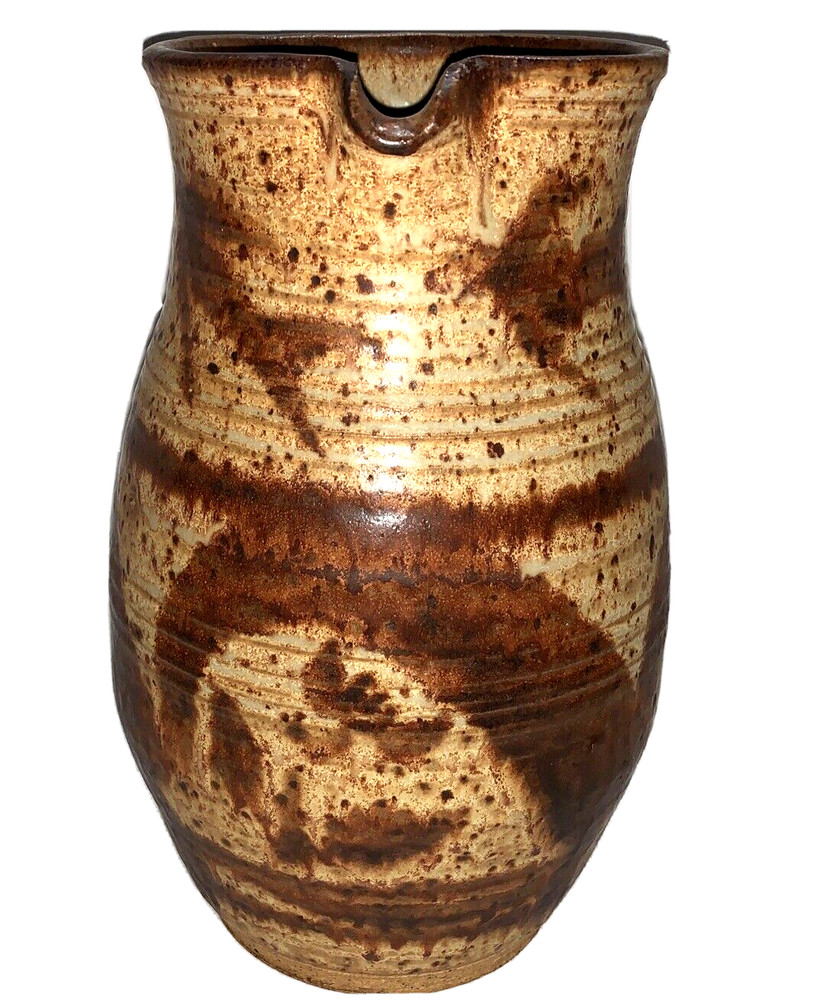 Vintage Artist Signed Art Pottery Pitcher Applied Handle