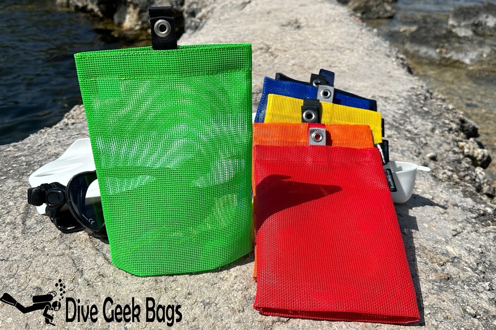 Tall Dive Mesh Pouch - Flat Bottom Bag with Grommet