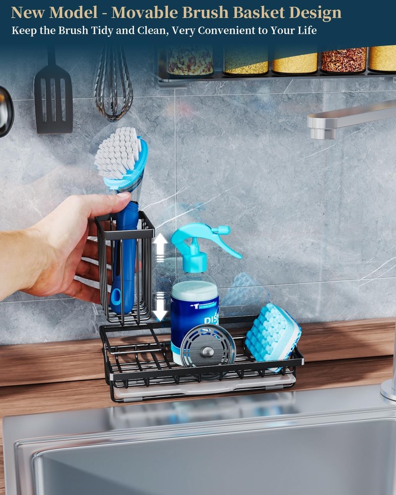 Consumest Sponge Holder for Kitchen Sink - Caddy Medium, Black