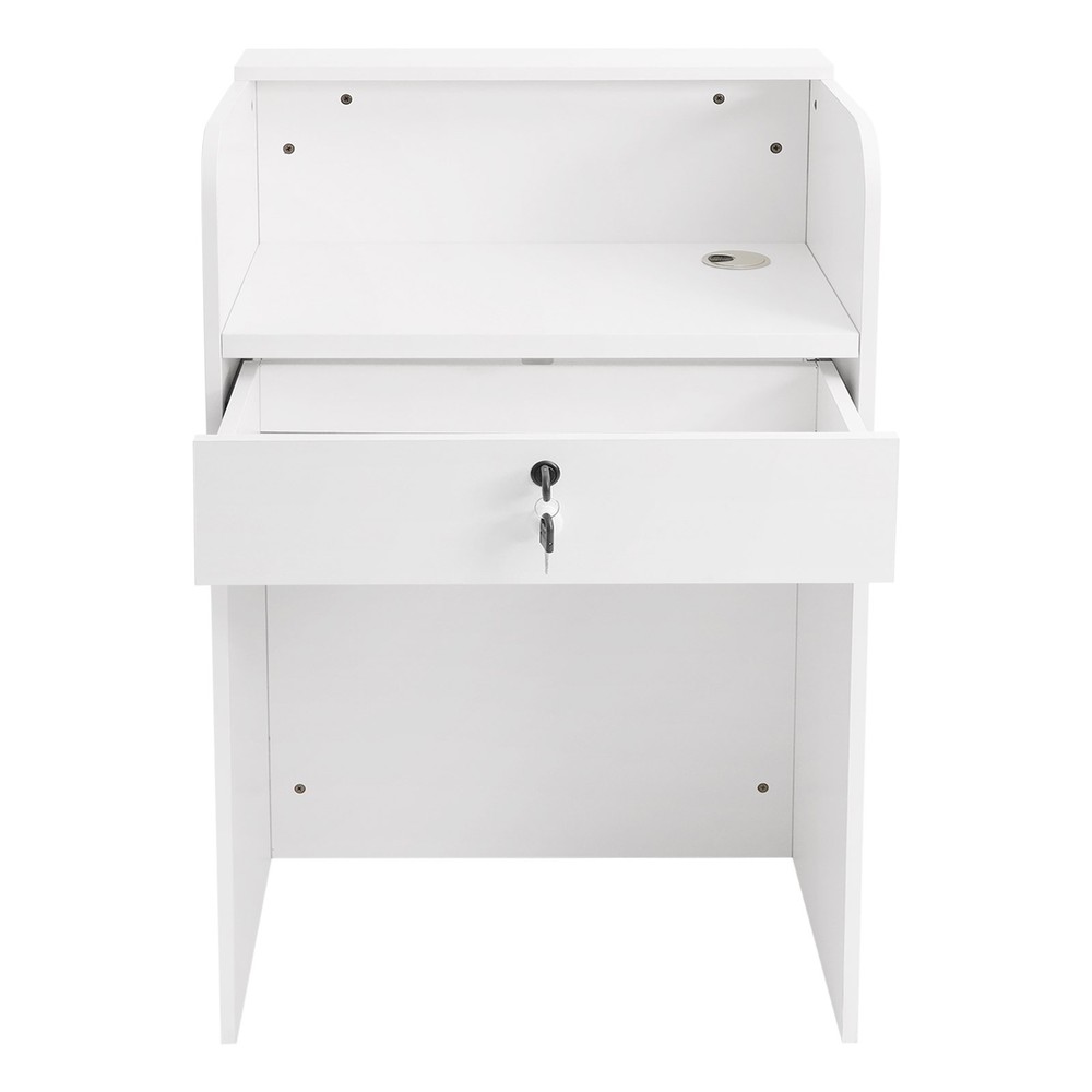 Modern Warm White Reception Desk, Reception Counter With a Lockable Drawer