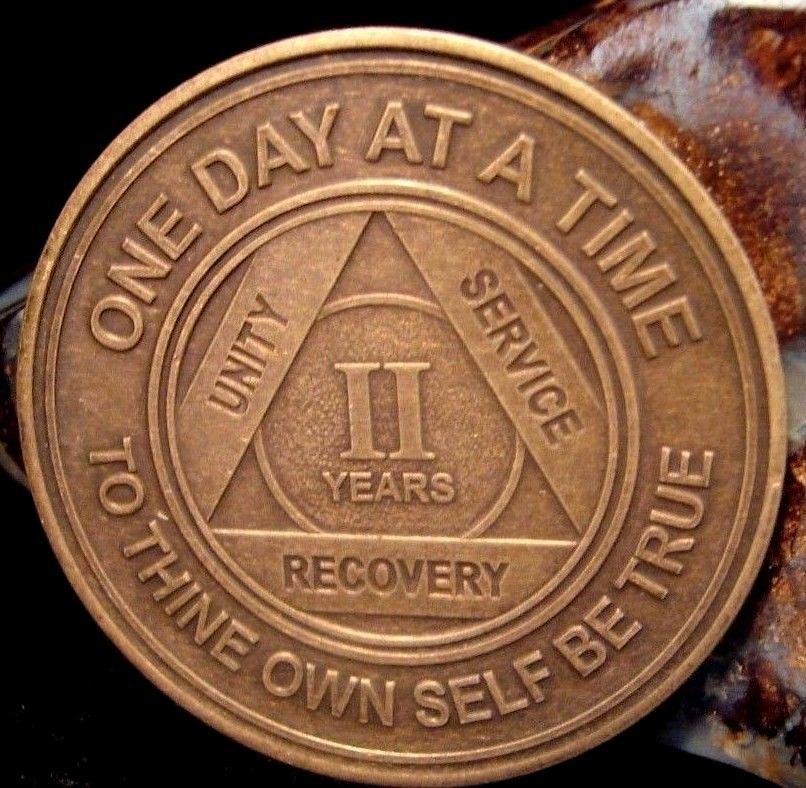 Alcoholics Anonymous AA 2 Year Bronze Medallion Token Chip Sobriety Sober