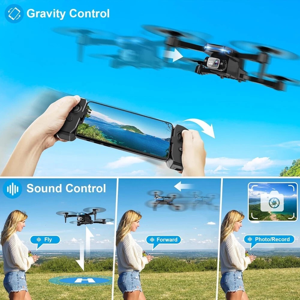 Drone with 1080P Camera - Foldable Remote Control Quadcopter Black&Blue