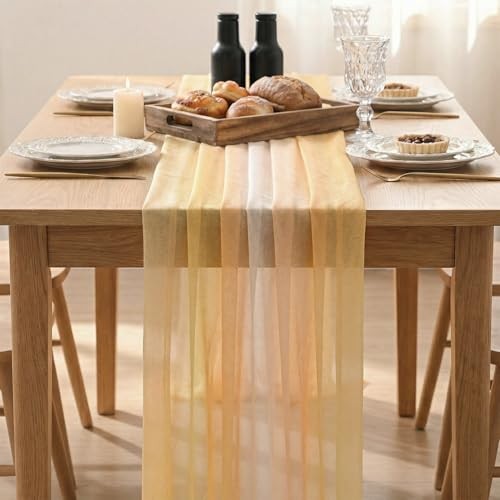 Boho Stripes Spring Chiffon Table Runner 120 Inches 28" x 120" Yellow