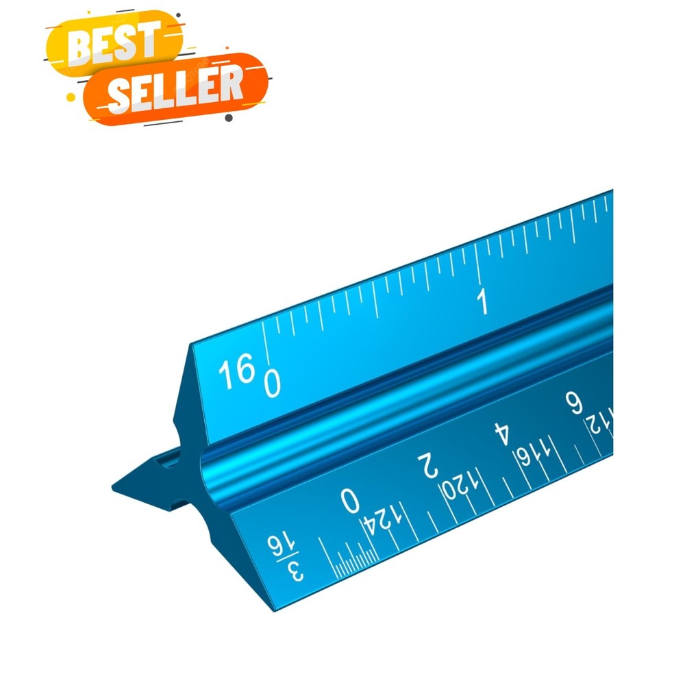 12-Inch Triangular Architect Scale Ruler - Durable Aluminum Measuring Tool