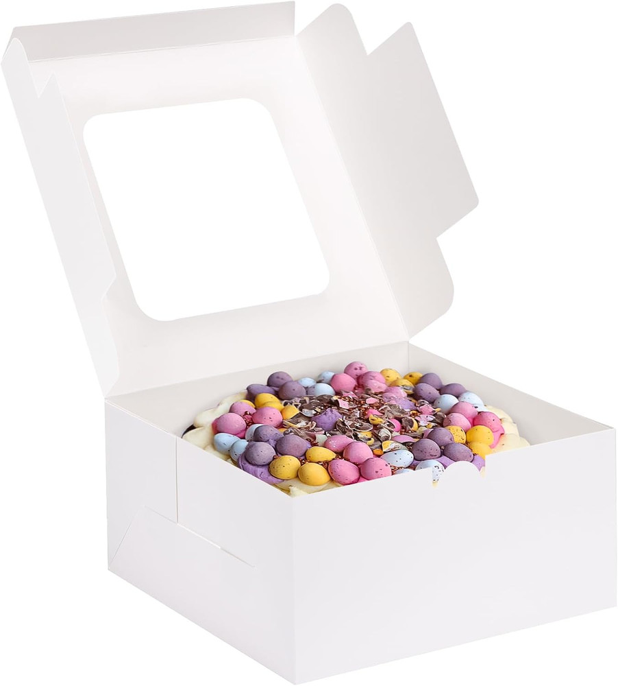 24Pcs Cake Boxes, 10X10X5 Inches White Square Bakery Boxes with Window Cajas Pas
