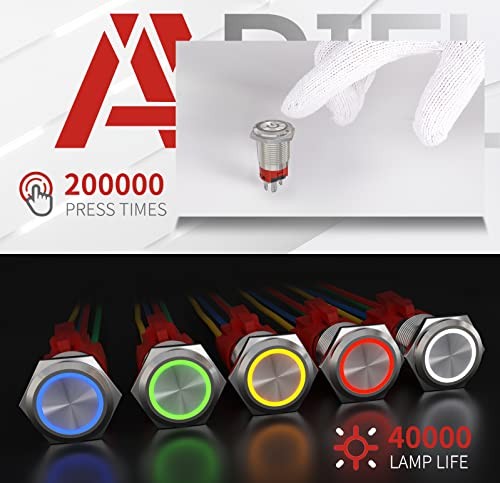 16mm Latching Push Button Switch 12VDC On Off Silver Shell Silver Shell-Green