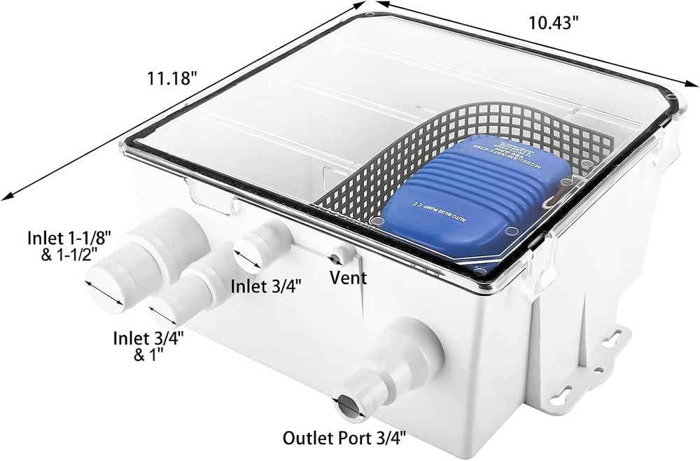 12V 750GPH Shower Sump Pump Marine Boat Multi-port Inlet Drain Kit System