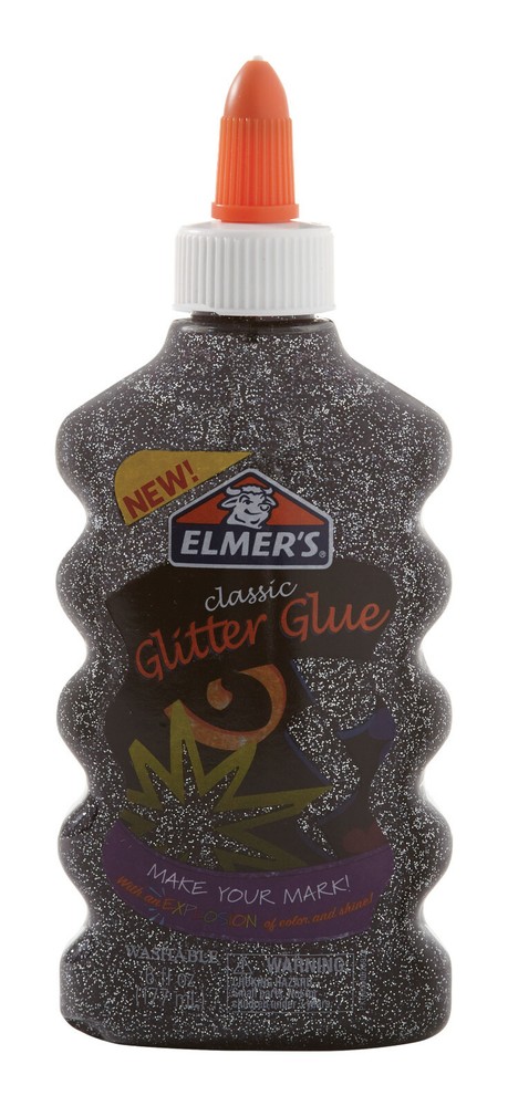 Elmer's Classic Black Glitter Glue 6oz for Craft Projects, Making Slime