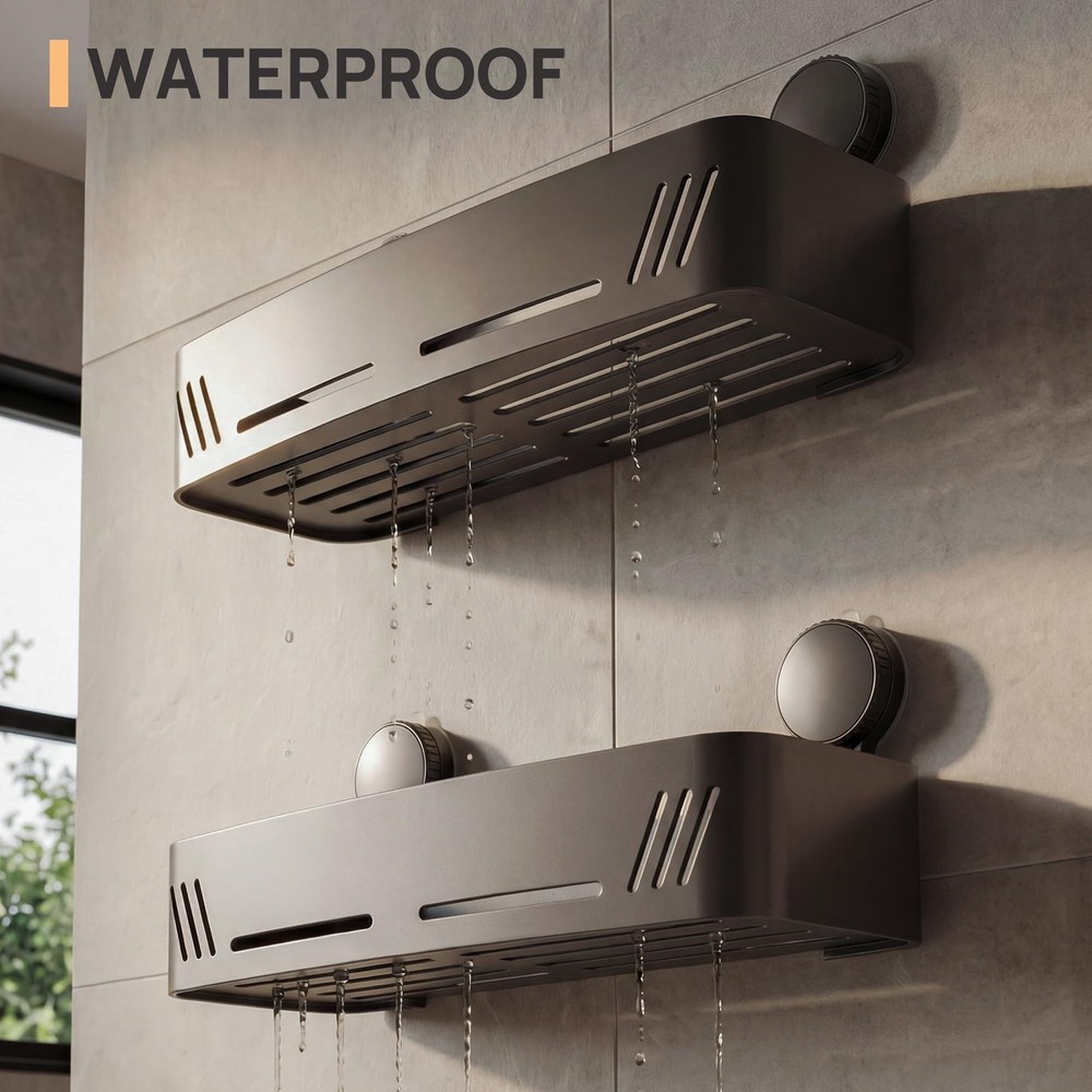 2-Tier Aluminum Suction Cup Square Shower Caddy, Rustproof No Drilling Bathro...
