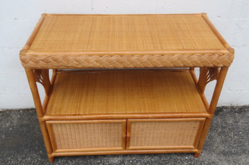 Wicker Bamboo Two Tier Bar Buffet Server Tea Coffee Cart 5994