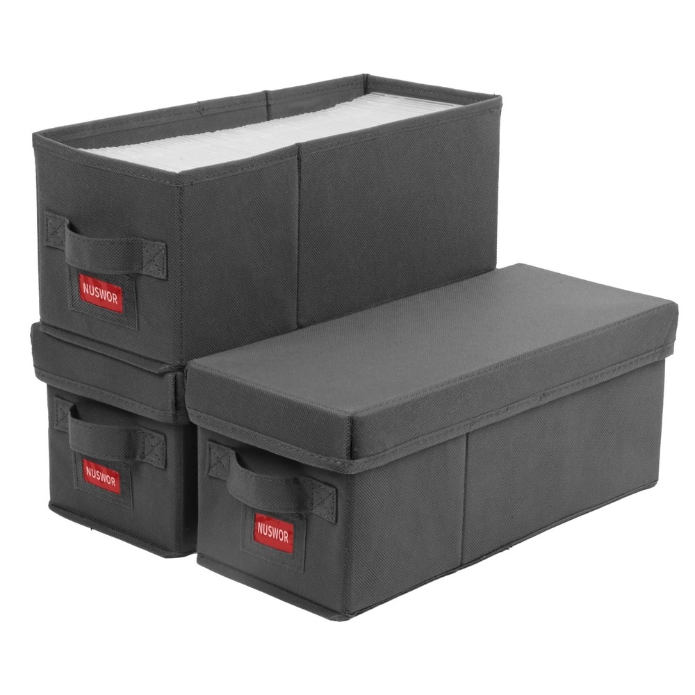 3 Pack Grey Premium CD Storage Box with Lid Stackable Holds 105 Jewel Cases