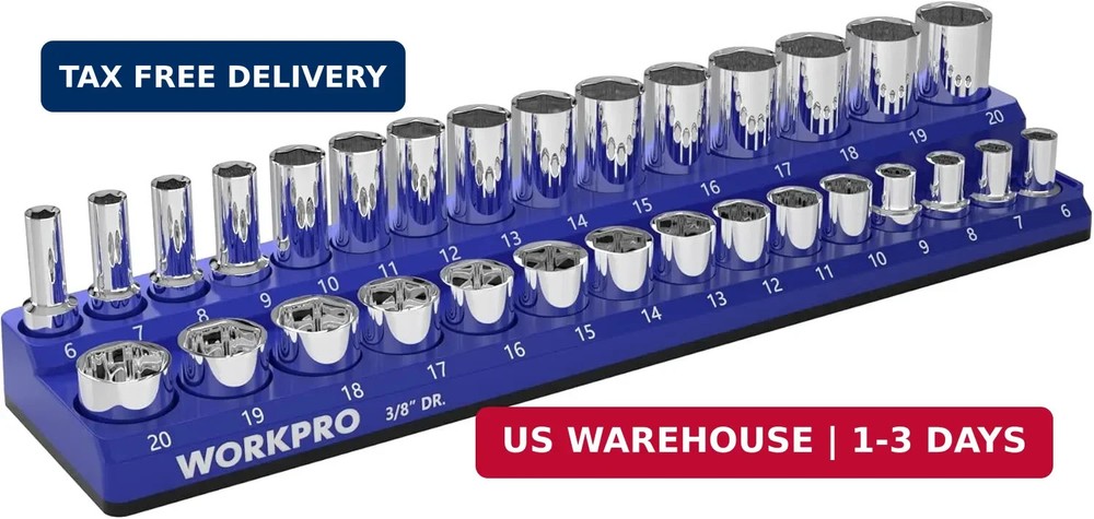 WORKPRO Magnetic Socket Organizer, 3/8-Inch Metric Socket Holder, Socket Trays H