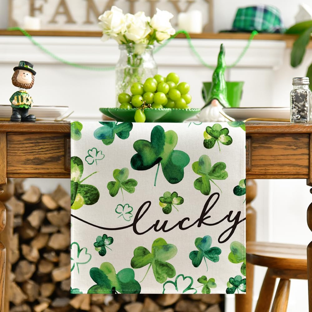 Shamrock Lucky St. Patrick'S Day Table Runner, Spring Holiday Kitchen Dining Tab