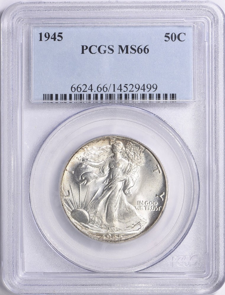 1945 WALKING LIBERTY HALF DOLLAR PCGS MS66