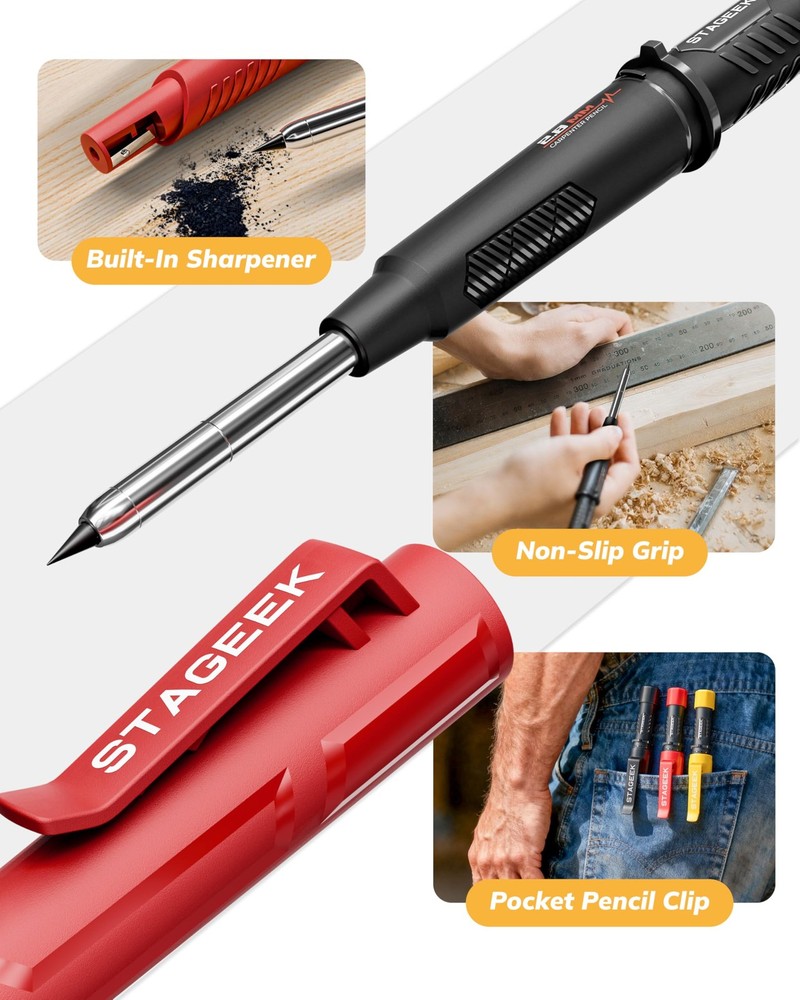 2 Pack Carpenter Pencils with Sharpener, Mechanical Carpenter Pencils