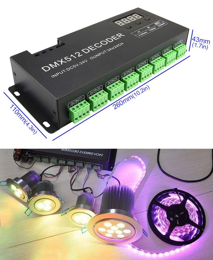 24 Channel DMX Decoder Controller with Digital Display DC5V-24V 3A/CH RGB DMX...
