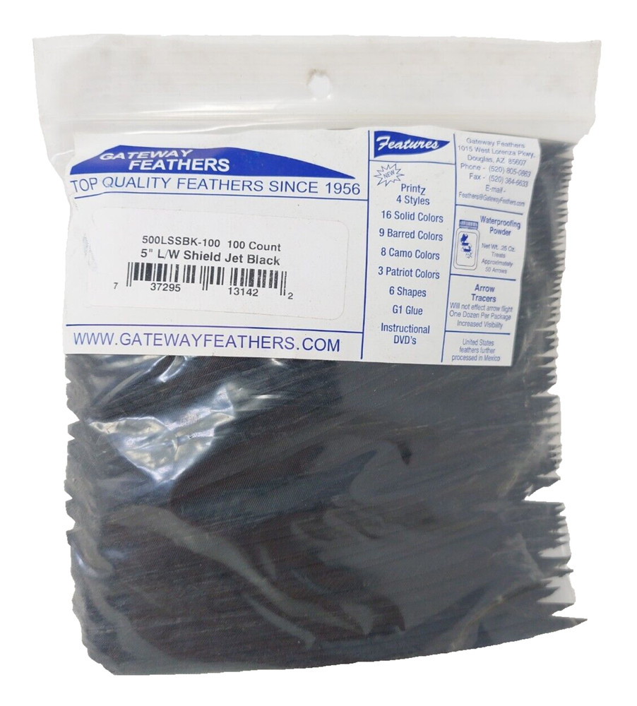 100 Pack Gateway Feathers 5" Left Wing: Shield Jet Black 500LSSBK-100