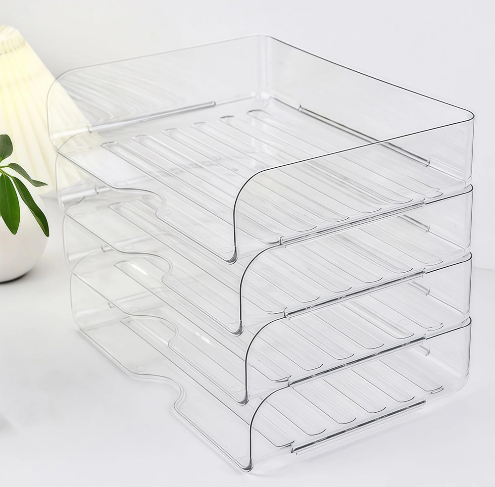 4-Tier Large-Capacity Paper Organizer Clear Stackable Desk Organizer Acrylic