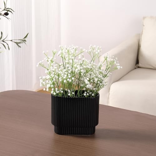 Ceramic Vase for Flowers, Decorative Boho Vase for Medium Rectangle Black