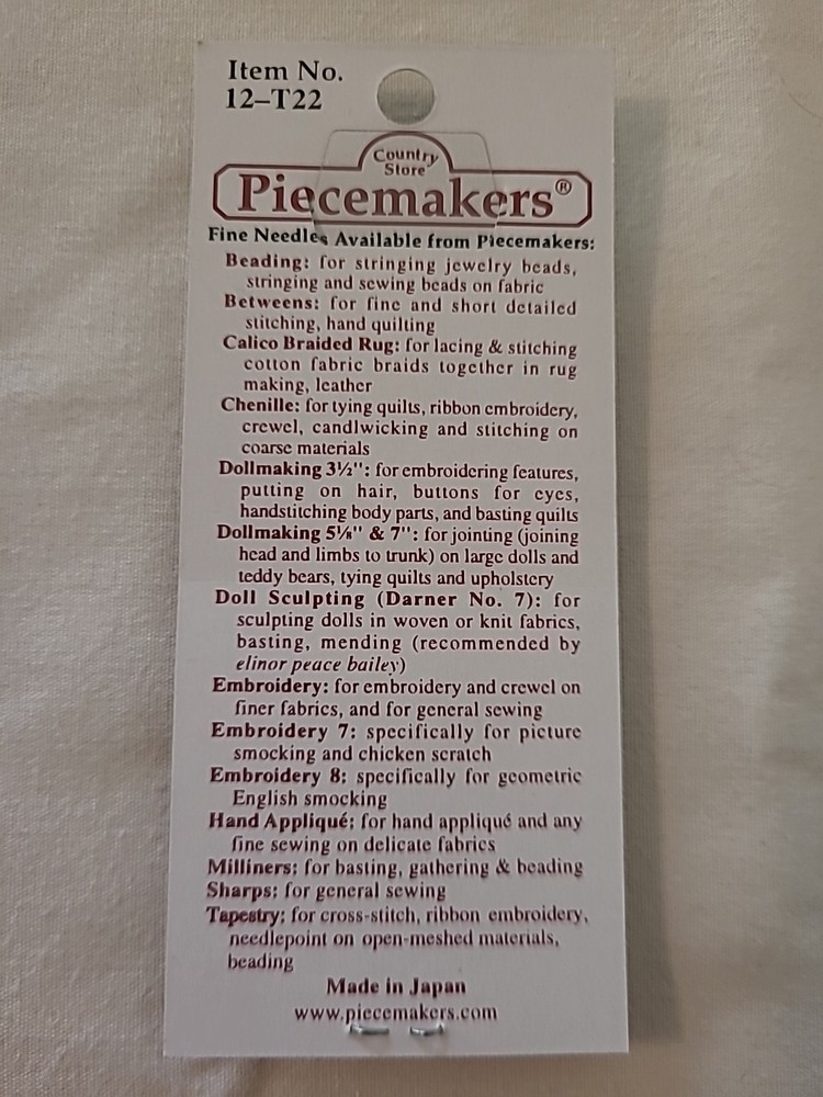 Piecemakers Tapestry Fine Sewing Needles (6-Pack - Size 22)