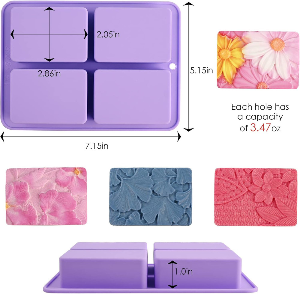 Soap Molds Silicone, 3D Rectangular Flower Pattern Silicone Molds for Handmade C