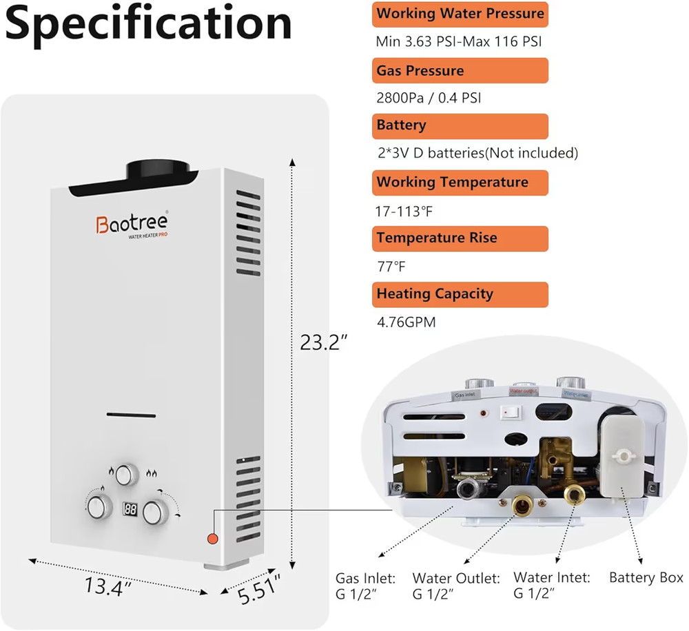 18L Tankless Water Heater Propane, RV Water Heater with Digital Display