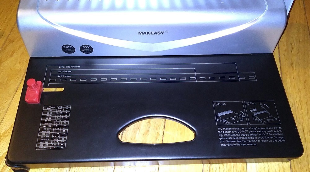 MAKEASY 21 HOLE MAKING BINDING MACHINE 21 PAGE PUNCHER, 450 BINDING CAPACITY