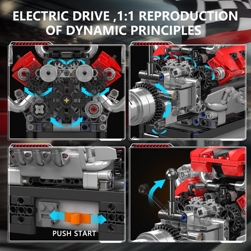 750+ Pcs Visible V8 Internal Combustion Ohc Engine Motor Working Model DIY Kit