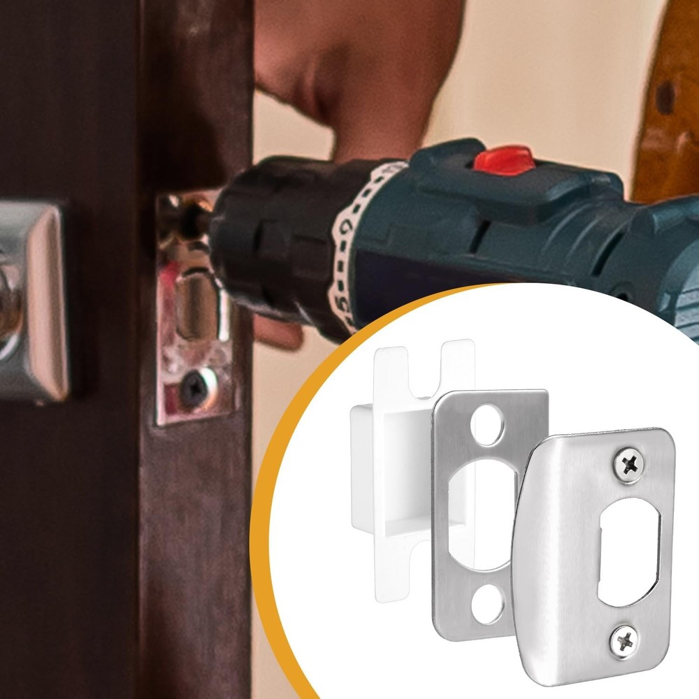 1 Set Door Strike Plate, Standard Latch Restorer with Medium, Silver