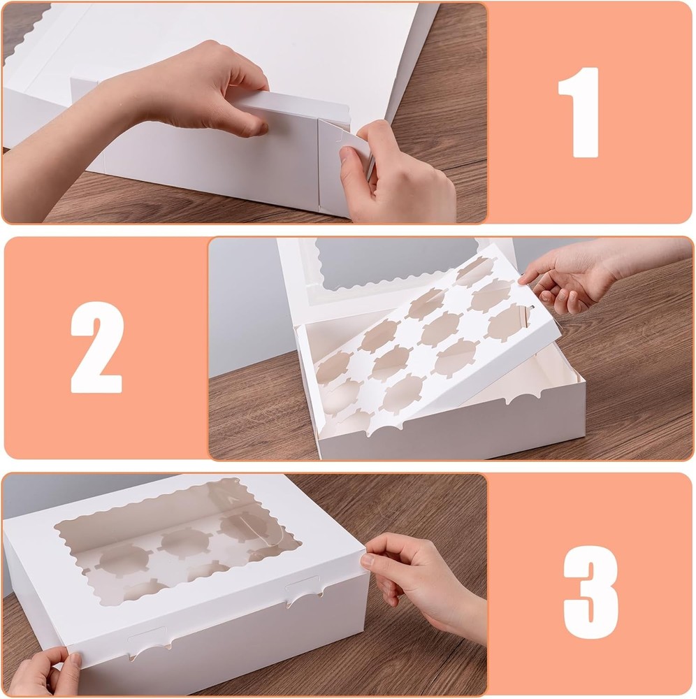 12 Count Cupcake Boxes, 4PCS Cupcake Container with Window, Food Grade Cupcake H
