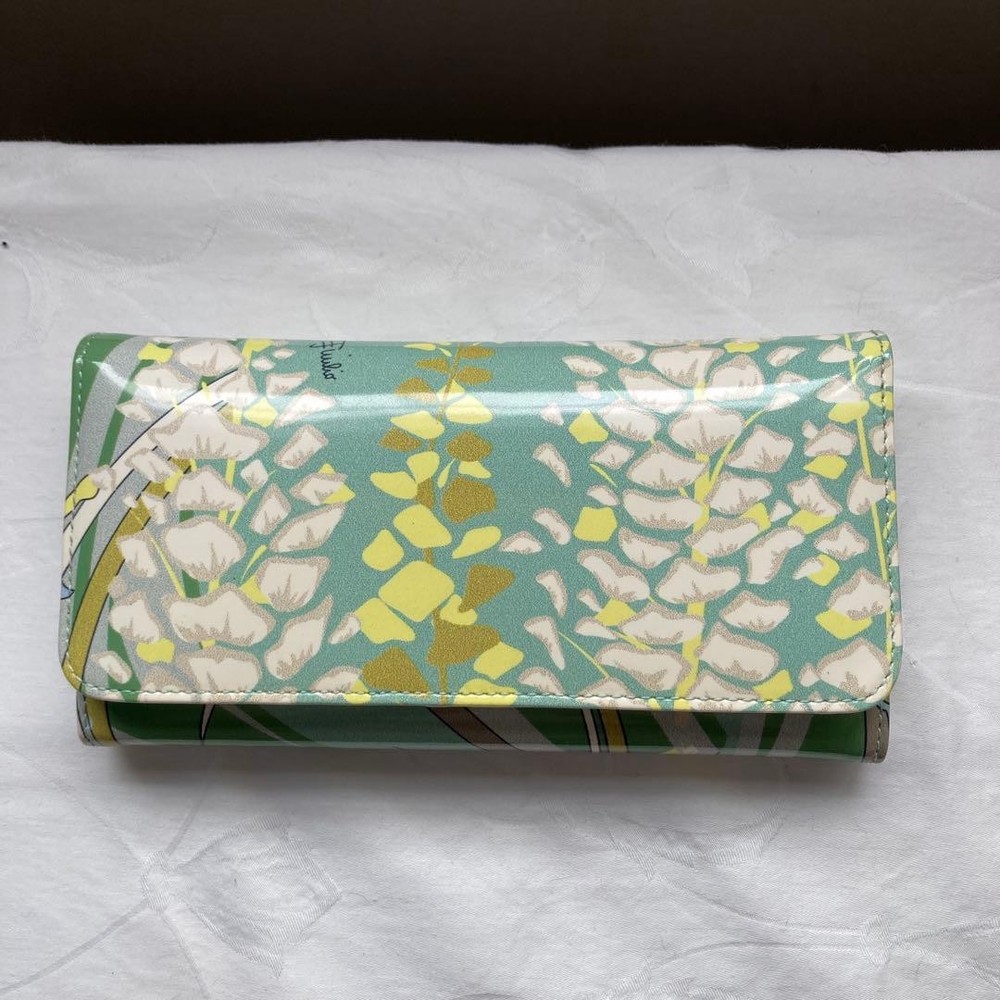 Emilio Pucci Bi-fold Wallet Green Floral Pattern
