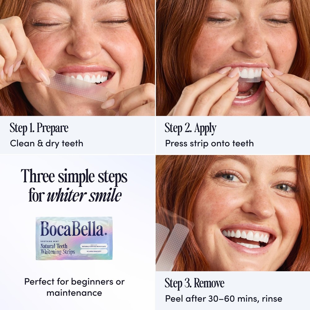 Teeth Whitening Strips - Peroxide-Free, Enamel-Safe, Gentle Stain Removal