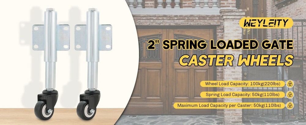 2" Fence Gate Wheels with Spring Rolling Gate Swivel Caster Gate Rollers Support