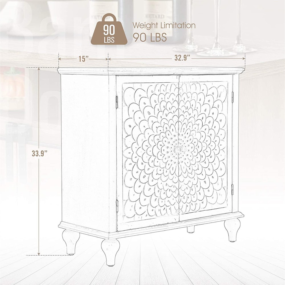Accent Cabinet Storage Sideboard Entryway Buffet Cupboard with Doors White