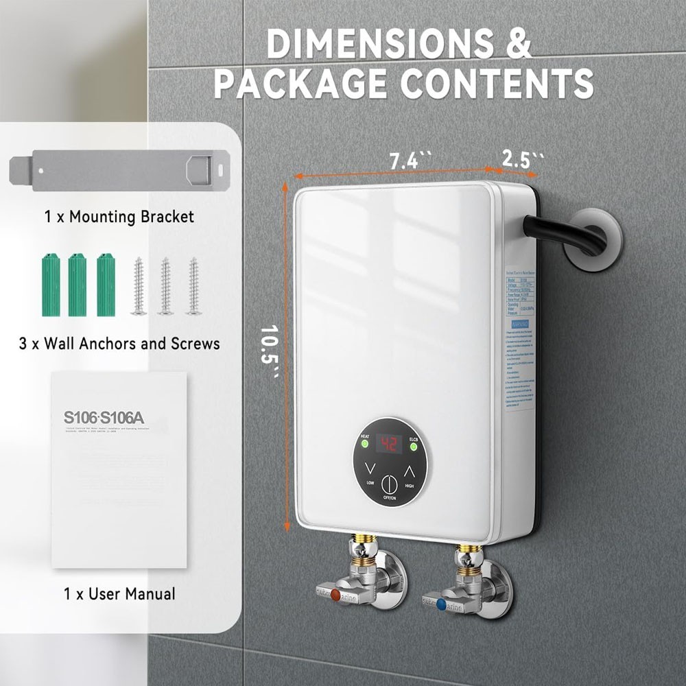 Calentador De Agua Sin Tanque LCD Electrico 4500W 110V US Para Cocina Ducha Casa