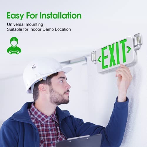 Emergency Exit Sign Light Combo with Adjustable Heads & Backup Battery - 2 Pack