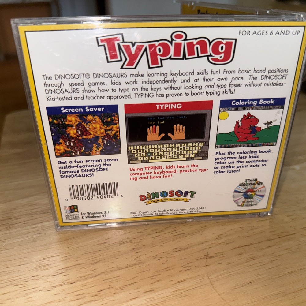 Typing CD ROM Dinosoft Case, Booklet And Working CD