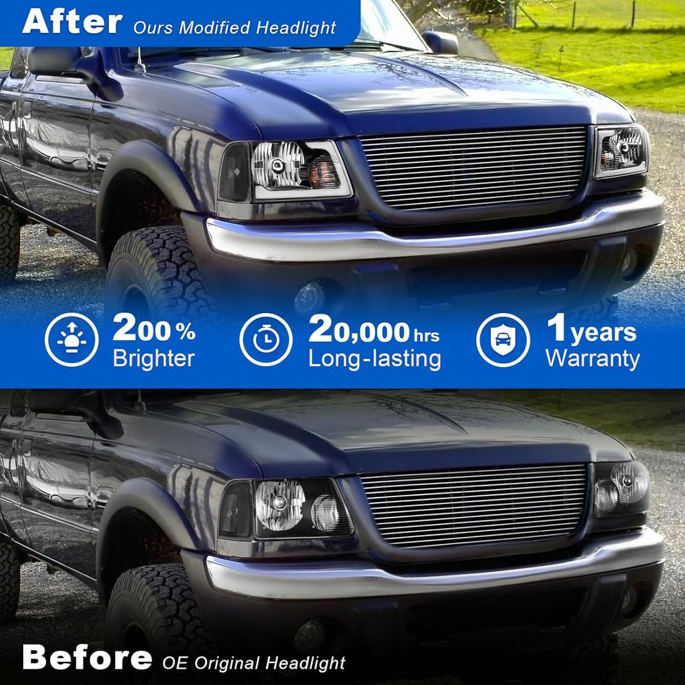 Headlight Assembly Fit for 2001-2011 Ford Ranger W/Led DRL Sequential Turn Light