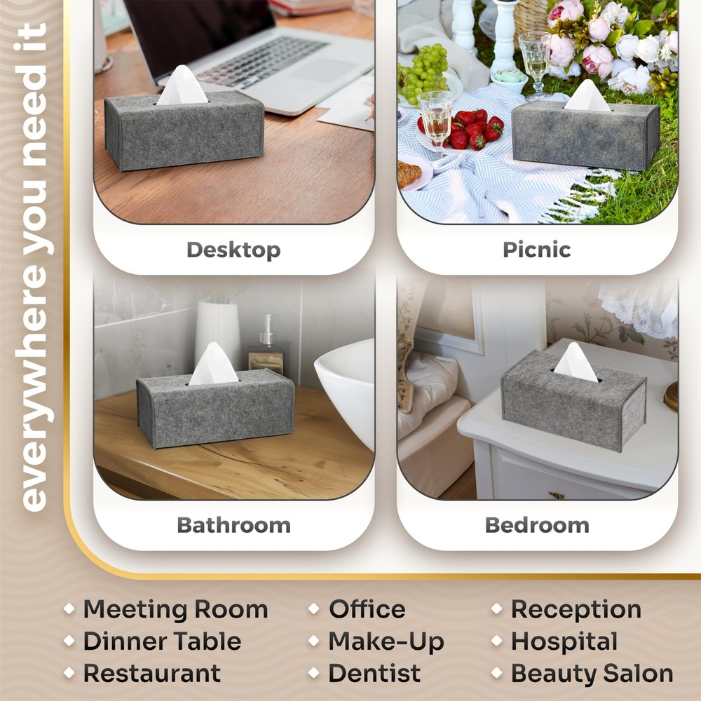 2 Pack Tissue Box Cover - Decorative Tissue Box Holder - Modern Felt Tissue B...
