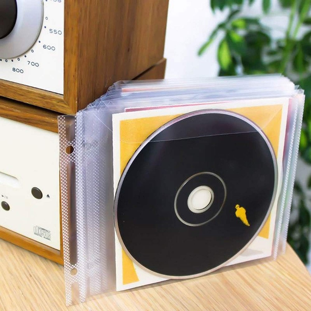 CD Storage Bundle Pack – 100 Transparent Protective CD Sleeves & 4 Black 2-Ring