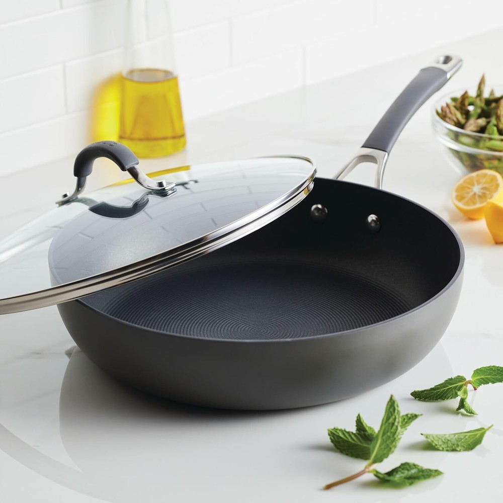 Deep Hard Anodized Non-Stick Pan with Lid - 12 inch, Gray