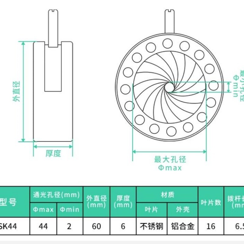 Adjustable 2-44mm Mechanical Iris Camera Microscope Optical Module Diaphragm