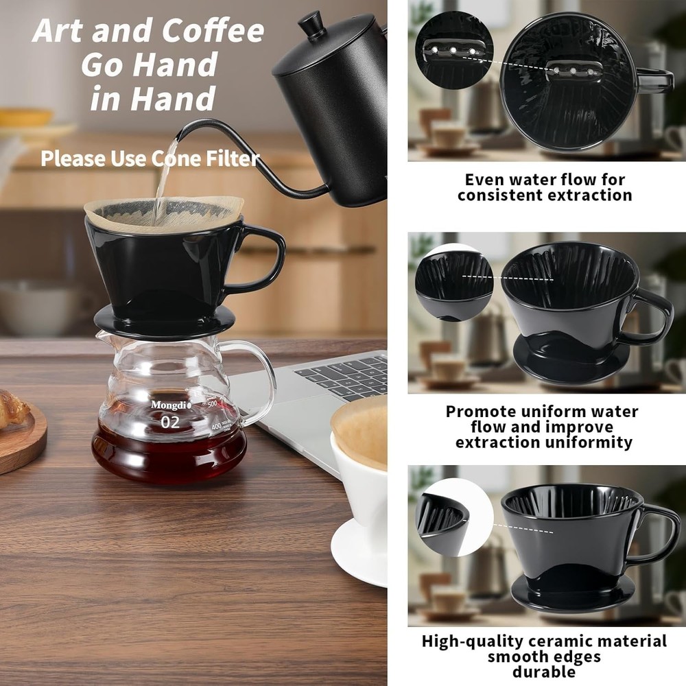 Ceramic Pour Over Coffee Maker Dripper with 3 Holes Flat Bottom