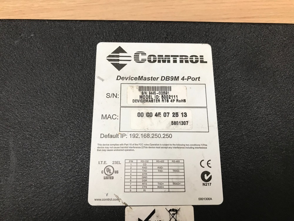 Comtrol DeviceMaster DB9M 4-Port Controller