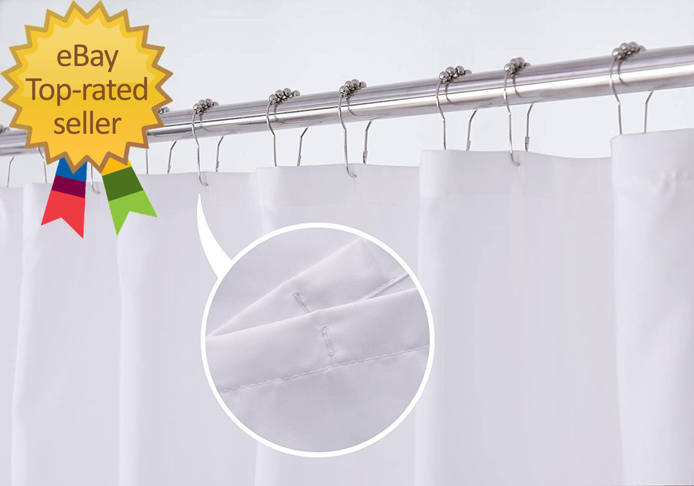 Fabric Shower Curtain Liner Solid White with Magnets Hotel Quality Machine Was