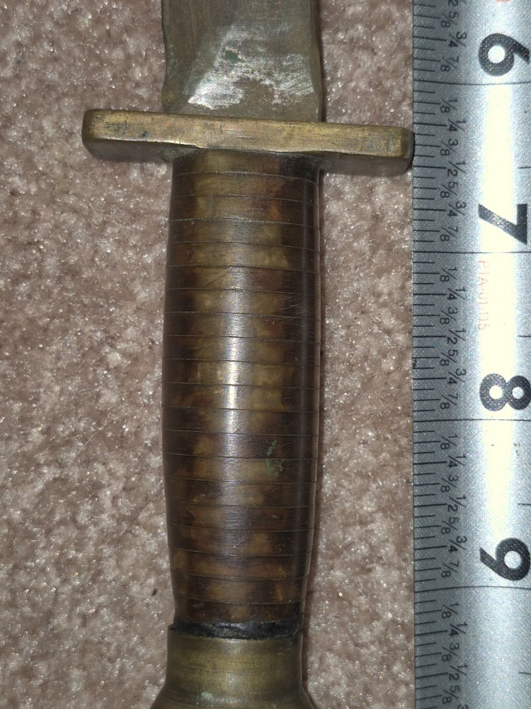WW2?? Ka-bar Style Knife Solid Brass With Clear Layered Handle Very Solid Heavy