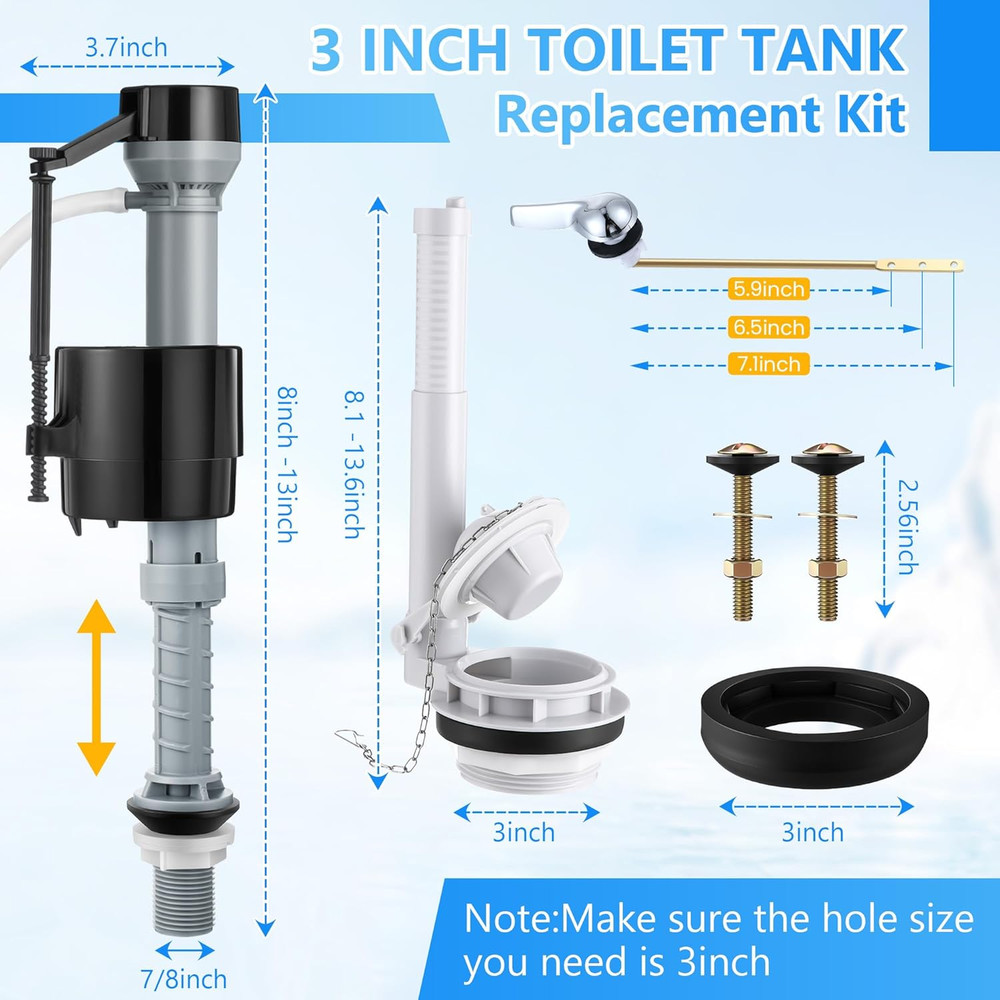 3 Inch Toilet Flusher Replacement Kit, Include 3 Inch Adjustable Flush Valve wit